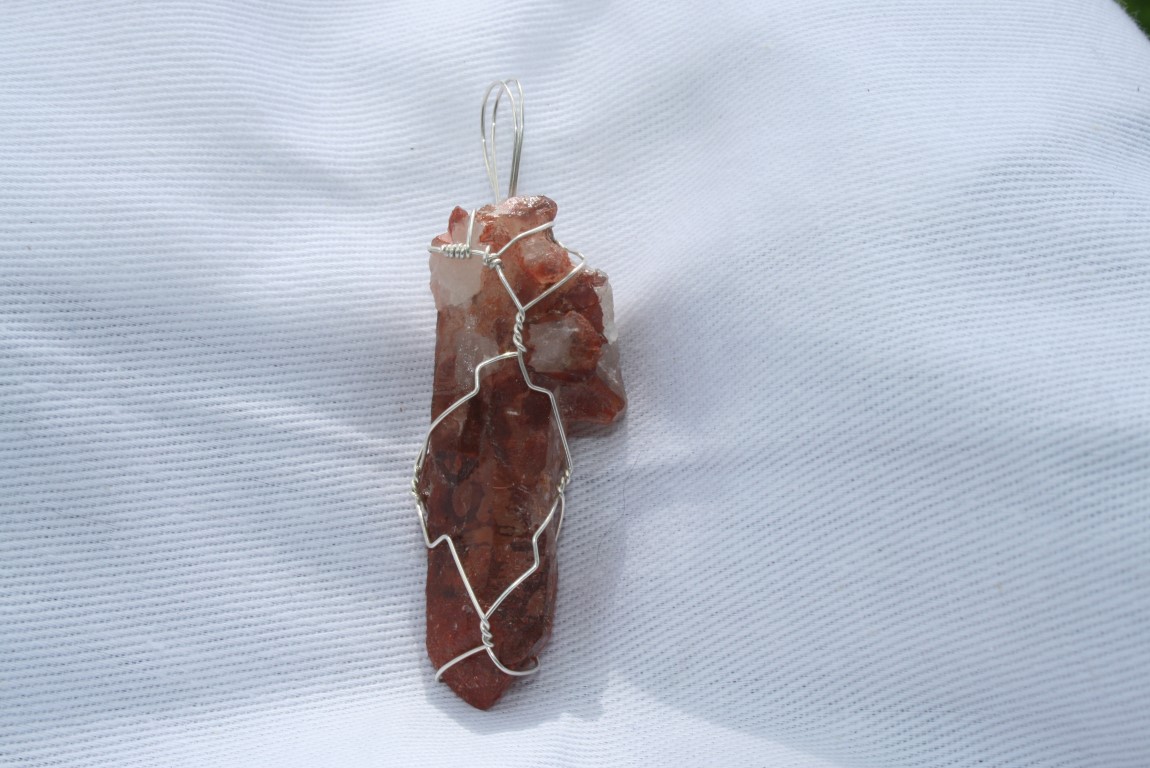 Red Moroccan Colored Quartz wrapped Pendant brings new hope and relief of anxiety 4703